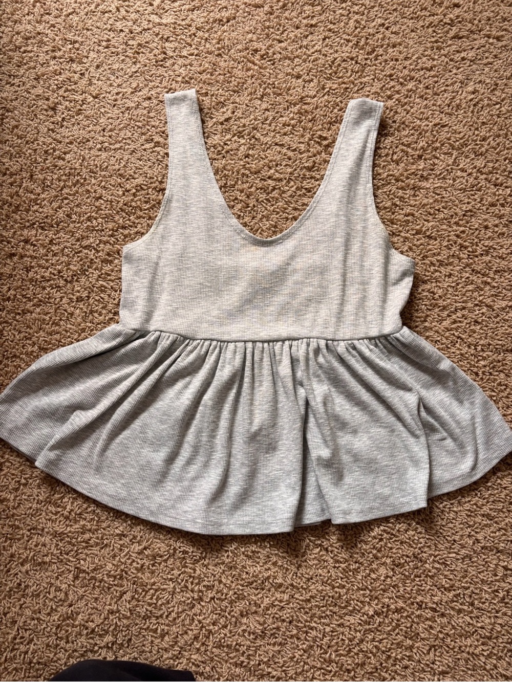 Truly Madly Deeply Light Gray Ribbed Peplum Top